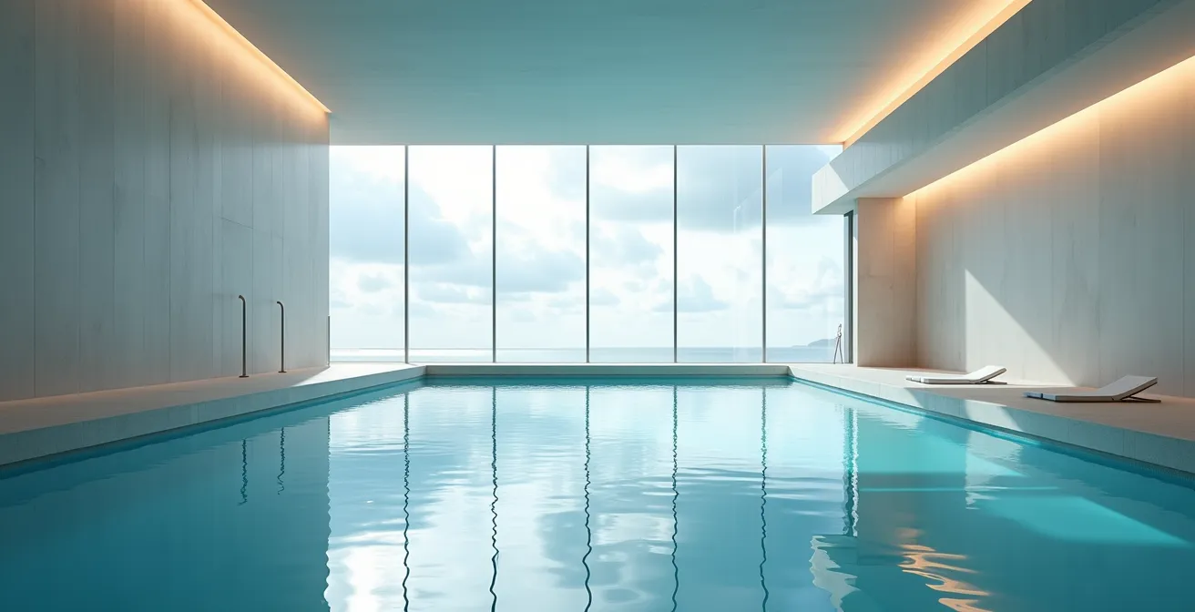Axe Environnemental & Minimaliste : Vue architecturale d'un centre aquatique moderne